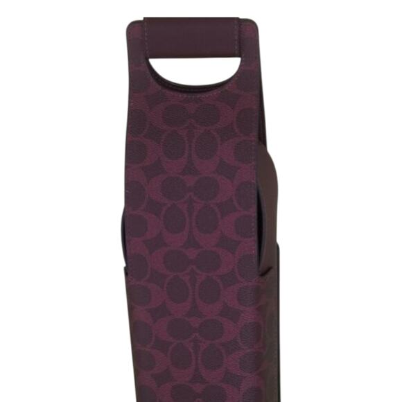 COACH SIGNATURE WINE BOTTLE CARRIER TOTE HOLDER BAG BURGUNDY WINE GREAT GIFT NEW - Picture 4 of 7